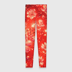 Леггинсы женские Цветочный красный с искрами, цвет: 3D-принт
