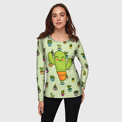 Лонгслив женский Веселый кактус, цвет: 3D-принт — фото 2
