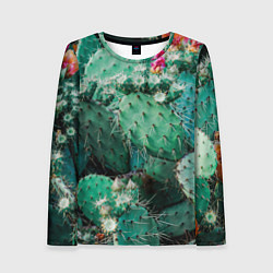 Лонгслив женский Кактусы с цветами реализм, цвет: 3D-принт