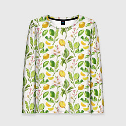 Лонгслив женский Летний узор лимон ветки листья, цвет: 3D-принт