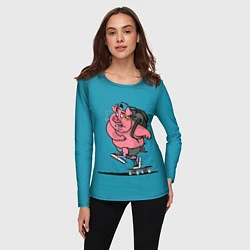 Лонгслив женский Свинья на скейте, цвет: 3D-принт — фото 2