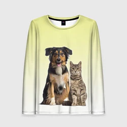 Лонгслив женский Кошка и собака друзья, цвет: 3D-принт