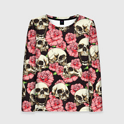 Женский лонгслив Черепа и цветы