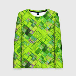 Лонгслив женский Ярко-зеленый абстрактный узор, цвет: 3D-принт