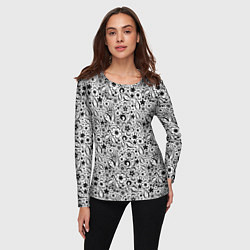 Лонгслив женский Черное кружево цветочное, цвет: 3D-принт — фото 2