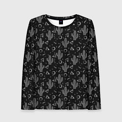 Женский лонгслив Черно белые кактусы