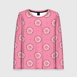 Лонгслив женский Розовые пончики паттерн, цвет: 3D-принт