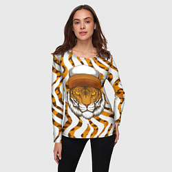 Лонгслив женский Тигр в кепке, цвет: 3D-принт — фото 2