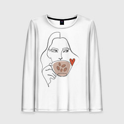 Лонгслив женский Монолиния девушка с кофе, цвет: 3D-принт
