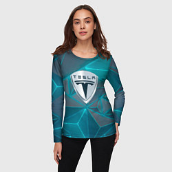 Лонгслив женский Tesla неоновые треугольники, цвет: 3D-принт — фото 2
