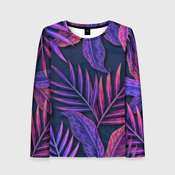 Лонгслив женский Neon Tropical plants pattern, цвет: 3D-принт