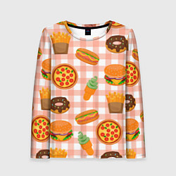 Женский лонгслив PIZZA DONUT BURGER FRIES ICE CREAM pattern