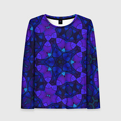 Лонгслив женский Калейдоскоп -геометрический сине-фиолетовый узор, цвет: 3D-принт