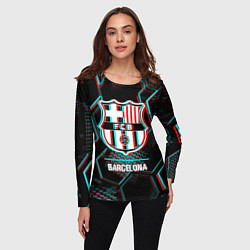 Лонгслив женский Barcelona FC в стиле Glitch на темном фоне, цвет: 3D-принт — фото 2