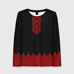 Лонгслив женский Черная славянская рубаха, цвет: 3D-принт