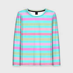 Женский лонгслив Pink turquoise stripes horizontal Полосатый узор