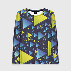 Лонгслив женский Абстракция Из Жёлтых и Синих Треугольников На Тёмн, цвет: 3D-принт