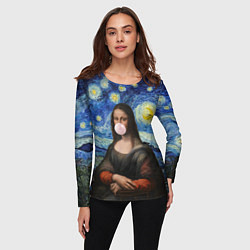 Лонгслив женский Мона Лиза Приколы - Звездная ночь, цвет: 3D-принт — фото 2