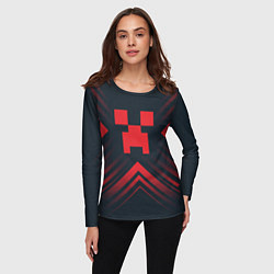 Лонгслив женский Красный символ Minecraft на темном фоне со стрелка, цвет: 3D-принт — фото 2