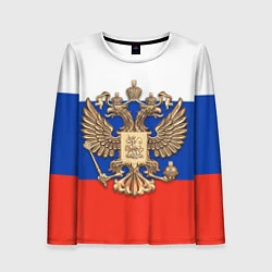 Лонгслив женский Герб России на фоне флага, цвет: 3D-принт