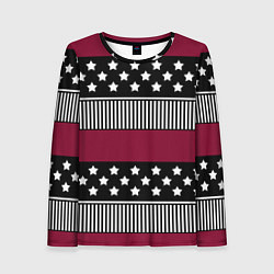 Лонгслив женский Burgundy black striped pattern, цвет: 3D-принт