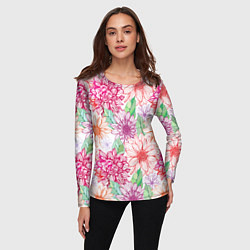 Лонгслив женский Георгин и гербер, цвет: 3D-принт — фото 2