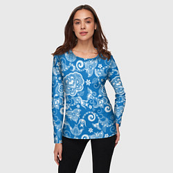 Лонгслив женский Голубое кружево, цвет: 3D-принт — фото 2