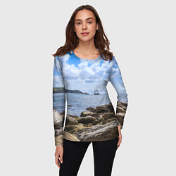 Лонгслив женский Парусник на горизонте океана, цвет: 3D-принт — фото 2
