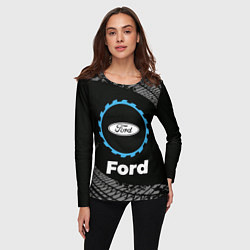 Лонгслив женский Ford в стиле Top Gear со следами шин на фоне, цвет: 3D-принт — фото 2
