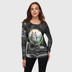 Лонгслив женский Рисунок на бревне - волк, цвет: 3D-принт — фото 2