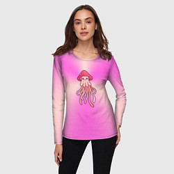 Лонгслив женский Кавайный грибочек мухомор - медуза в стиле японско, цвет: 3D-принт — фото 2