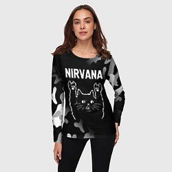 Лонгслив женский Группа Nirvana и рок кот, цвет: 3D-принт — фото 2