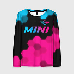 Лонгслив женский Mini - neon gradient: символ сверху, цвет: 3D-принт
