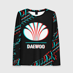 Лонгслив женский Значок Daewoo в стиле glitch на темном фоне, цвет: 3D-принт