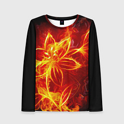 Лонгслив женский Цветок из огня на чёрном фоне, цвет: 3D-принт