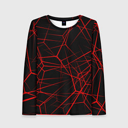 Лонгслив женский Красные линии на черном фоне, цвет: 3D-принт