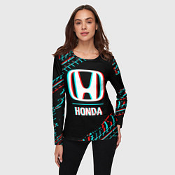 Лонгслив женский Значок Honda в стиле glitch на темном фоне, цвет: 3D-принт — фото 2