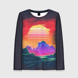 Лонгслив женский Синтвейв неоновые горы на закате, цвет: 3D-принт