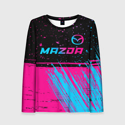 Лонгслив женский Mazda - neon gradient: символ сверху, цвет: 3D-принт