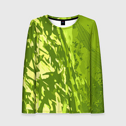 Лонгслив женский Зеленый абстрактный камуфляж, цвет: 3D-принт