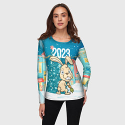 Лонгслив женский Кролик у елочки, цвет: 3D-принт — фото 2