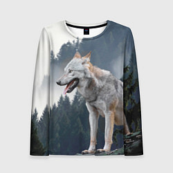 Лонгслив женский Волк на фоне леса, цвет: 3D-принт