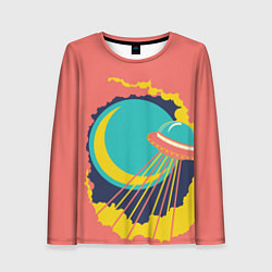 Женский лонгслив Летающая тарелка в небе ретро футуризм