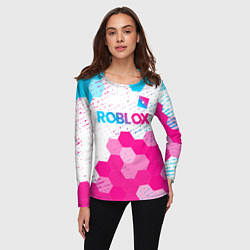 Лонгслив женский Roblox neon gradient style: символ сверху, цвет: 3D-принт — фото 2