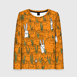 Лонгслив женский Милые кролики в морковном поле, цвет: 3D-принт