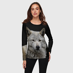 Лонгслив женский Серый волк на темном фоне, цвет: 3D-принт — фото 2
