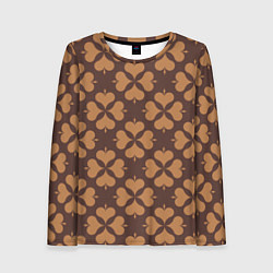 Лонгслив женский Четырехлистный клевер коричневый, цвет: 3D-принт