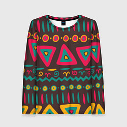 Женский лонгслив Разнообразный узор - треугольники, линии и круги