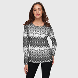 Лонгслив женский Серый геометрический полосатый орнамент, цвет: 3D-принт — фото 2