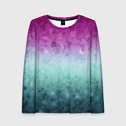 Лонгслив женский Градиентный узор звезды розово-бирюзовый, цвет: 3D-принт